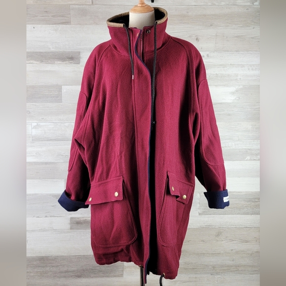 Vintage International Scene Burgundy Felt Wool Full Zip Coat Women's Size XL - Picture 10 of 16